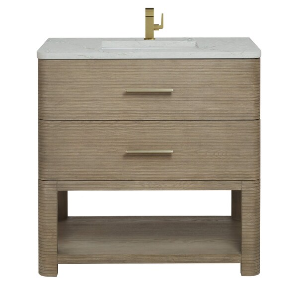 James Martin Vanities Lucian 36in Single Vanity, Carbon Oak w/ 3 CM Victorian Silver Quartz Top D704-V36-PBO-3VSL - main